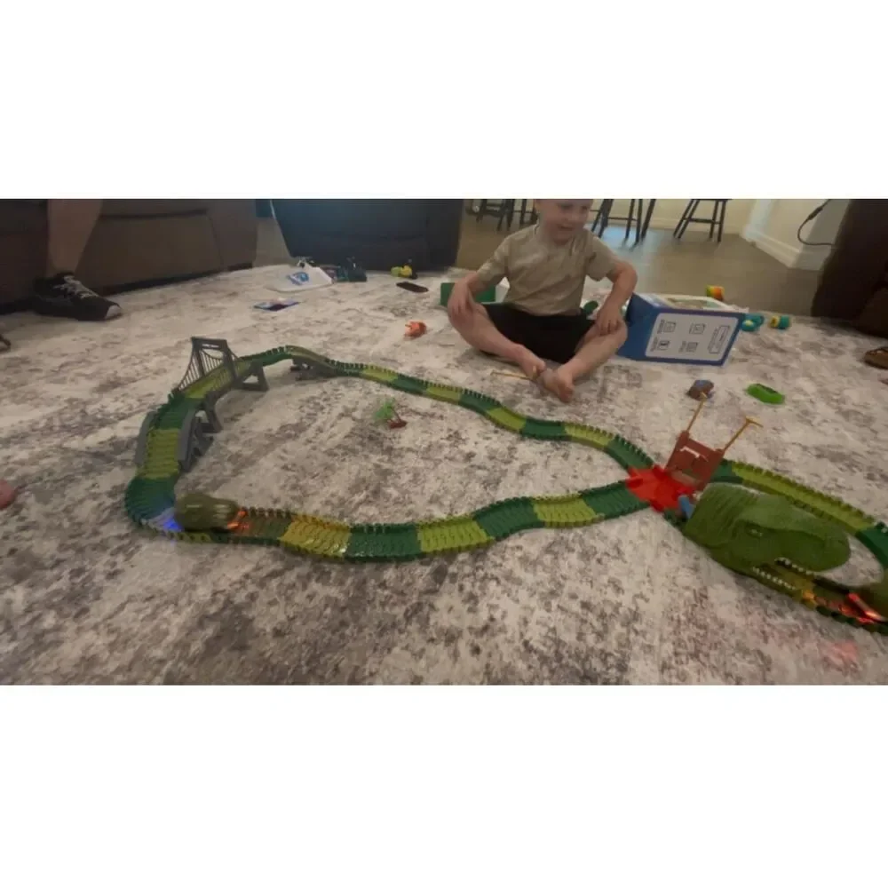Dinosaur Race Car Track Set With Light & Sound Create a Dino World Adventure